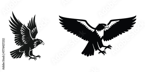 Flying eagle bird and hawk mascot vector illustration set