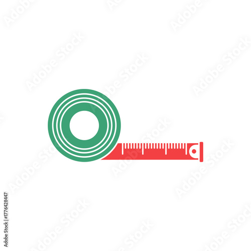 Tape measure indicating length with red and green colors on white surface representing precision and accuracy in measurement, perfect for construction and tailoring.