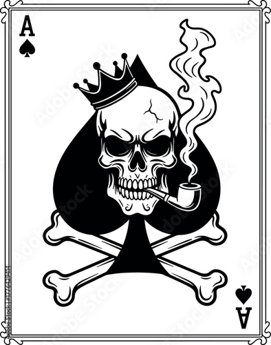 Ace of spades skull playing card vector illustration silhouette cricut design