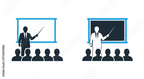 Teacher educating students icon - Vector icon symbol for website - Icon vector - Blue icon vector - Line and glyph solid icon and logo template