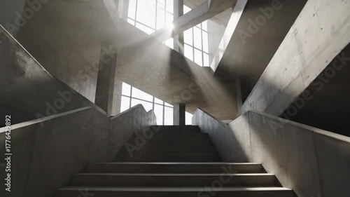 Modern Stairwell with Light Rays