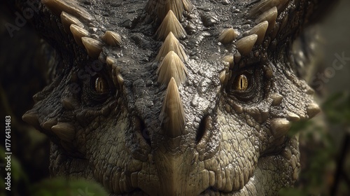 Fierce Dragon Face Macro with Scales and Golden Eyes