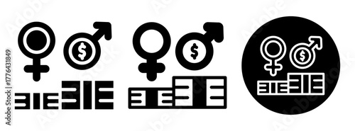Gender Pay Gap Icon Collection Glyph & Mixed Style