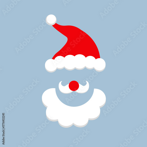 Santa Claus hat, beard and mustache. New Year's Santa Mask