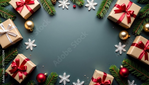 Gift wrapping celebration holiday season image composition festive environment top view seasonal cheer