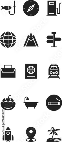 travel essentials icons set
