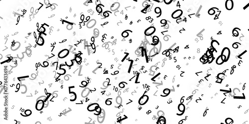 Falling colorful messy numbers. Math study concept with flying digits. Posh back to school mathematics banner on white background. Falling numbers vector illustration.