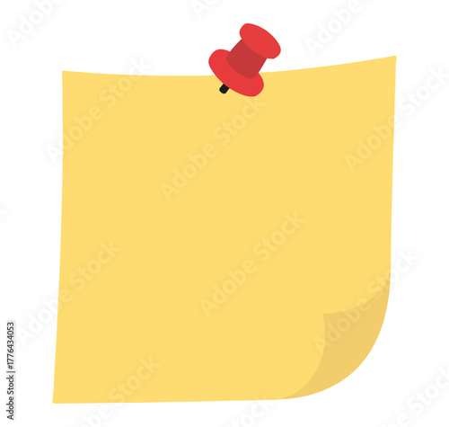 Yellow Sticky Note with Push Pin, Blank Memo Sticker