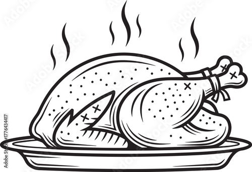 A roasted turkey on a platter with steam rising from it.