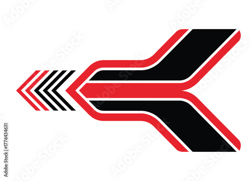 Red and Black Striped Arrow  Set,  Abstract speed line design for racing graphics, automotive decals, sportswear, and dynamic motion-themed vector illustrations.