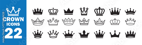 Black Crown Vector Icons, Royalty and Luxury Symbol Design
