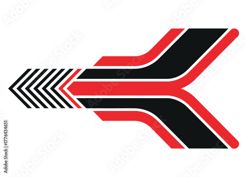 Abstract Arrow Racing Stripe,  Red and black striped pattern with thin speed lines for car body, boat, motorcycle, sportswear, and racing decoration projects. vector Design