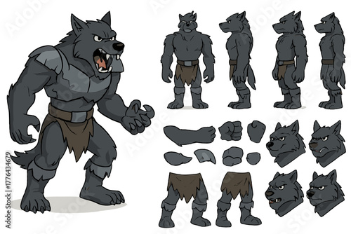 Werewolf Character Design. Cartoon realistic vector illustration, Character constructor style, isolated
