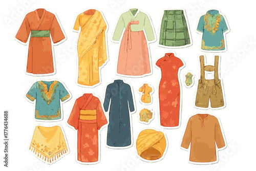 Heritage Fashion Stickers. Heritage fashion collection. Realistic hand-painted watercolor style sticker sheet