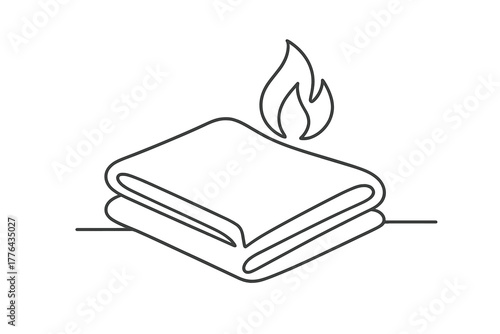 Fireproof Fabric Elegance. Fireproof Fabric. Minimalistic one-line drawing folded fabric with a small flame