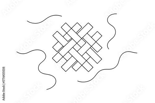 Minimalist Carbon Weave. Carbon Fiber. Minimalistic one-line drawing crisscross carbon weave with heat lines