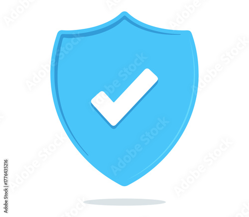 Verified Security Shield Icon, Blue Flat Protection Vector Symbol