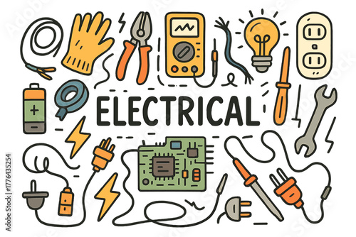Electrical Repair Doodle. Electrical repair. Hand-drawn doodle illustration of electrical repair. Wires,