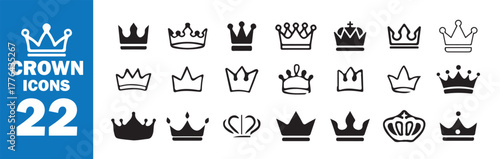 Royal Crown Silhouette Set, Vector Luxury Symbol Collection
