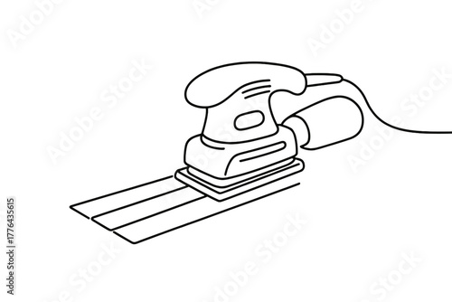 Sanding Machine Outline. Sanding. Minimalistic one-line drawing sanding machine gliding over wooden planks,