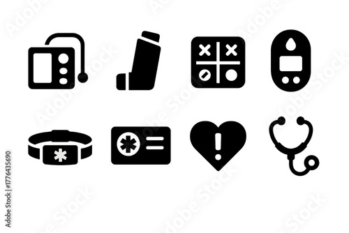 Chronic Condition Icons. Chronic Condition Safety. Filled icon set of Chronic Condition Safety: insulin pump,