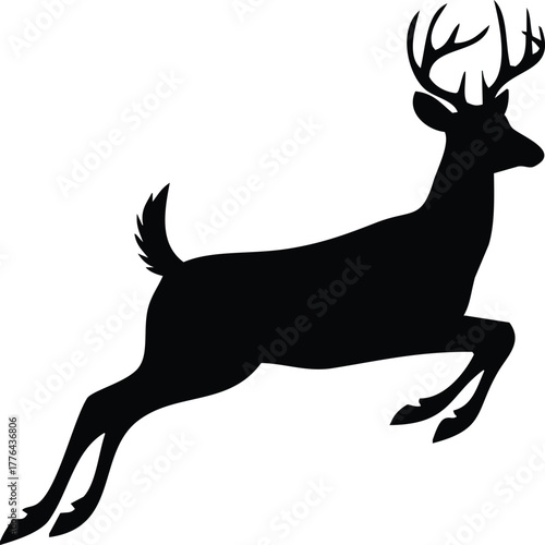 Dear Silhouette of a leaping stag with antlers on a white background