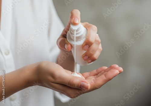 Woman applying lotion to her hand