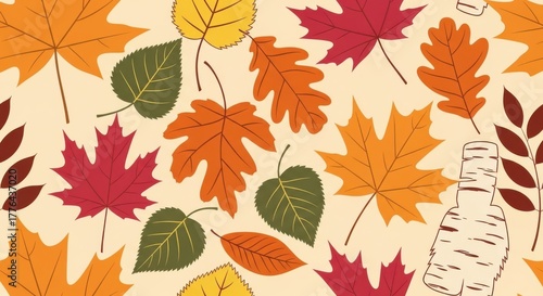 Autumn leaves pattern background with various colorful fall foliage