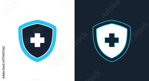 Medical health shield protection - Vector icon symbol for website - Icon vector - Blue icon vector - Line and glyph solid icon and logo template