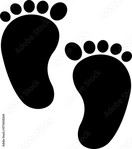 Footprint and shoe print icon in black flat style, including barefoot, boot, sneaker, trail, and walking track symbols, perfect outline and silhouette vector