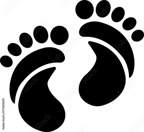 Footprint and shoe print icon in black flat style, including barefoot, boot, sneaker, trail, and walking track symbols, perfect outline and silhouette vector