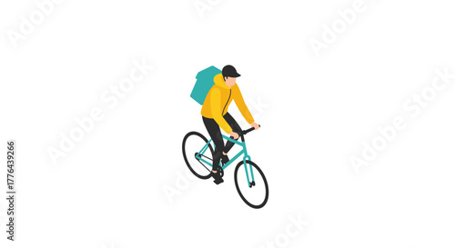 Urban cyclist with backpack isometric style on minimalist background
