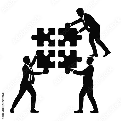 Business team collaborating to assemble a puzzle