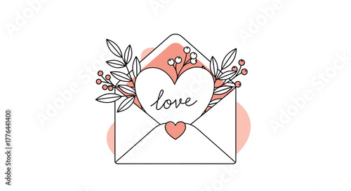 A romantic envelope with a heart and floral design, symbolizing love and affection.
