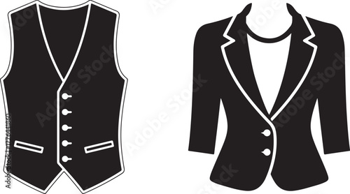 Flat Design Black Vest and Women's Blazer Icons