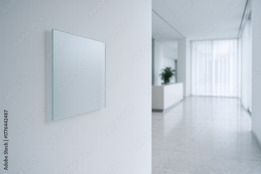 Fototapeta premium Frosted Glass Wall Sign in Minimalist Corporate Lobby
