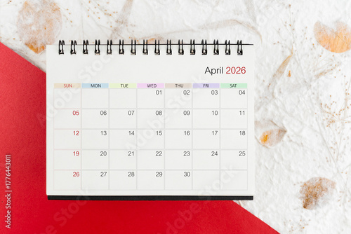 April 2026 blank desk calendar on mulberry paper.