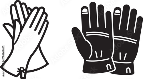 Black and White Vector Icons of Assorted Protective Glove Types