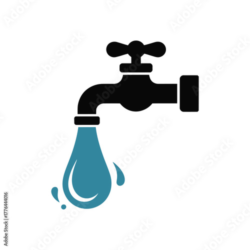 A dripping faucet with a large water droplet falling.