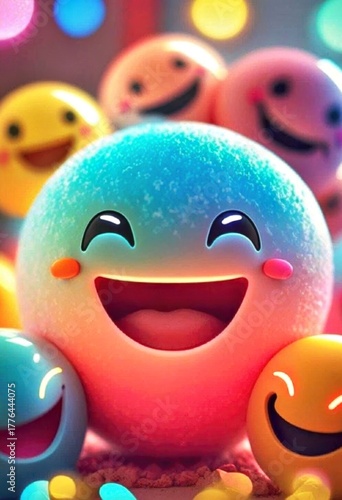 Colorful Smiling Faces Surrounding a Central Character With Exaggerated Features.jpg