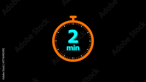 2 minutes timer clock icon 4k illustration on a black background. and creating a stunning illustration.4k illustration.