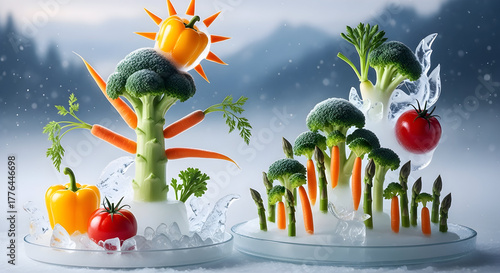 Whimsical Winter Vegetable Sculptures on Ice vegetables