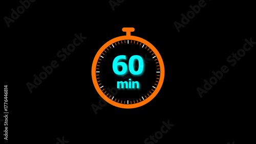 60 minutes timer clock icon 4k illustration on a black background. and creating a stunning illustration.4k illustration