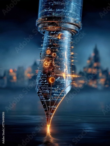Futuristic Spaceship Flying Over Cityscape at Night With Light Trails.jpg