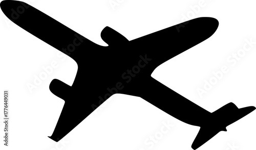 Silhouette of airplane in flight minimal black design