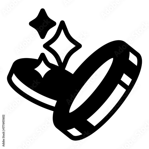 Coins with shine sparkling solid icon, money currency concept. Vector graphics. Casino slots sign on white background, style icon mobile or web design.