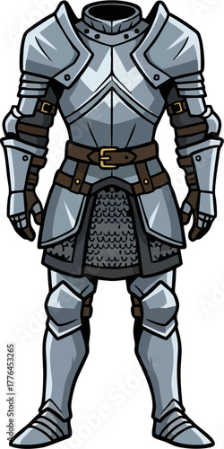 Full Medieval Knight Armor Suit Vector Illustration – Classic Metal Plate Armor for Historical