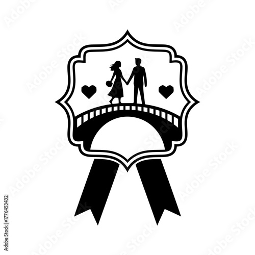 Vector art of couple walking on a bridge
