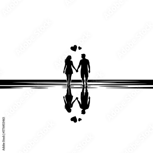 Vector art of silhouette of a couple in love holding hands