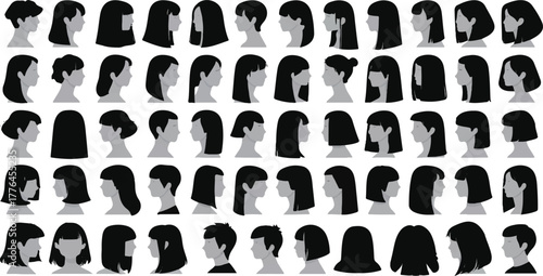Vector Silhouette Collection of Female Hairstyles in Profile View